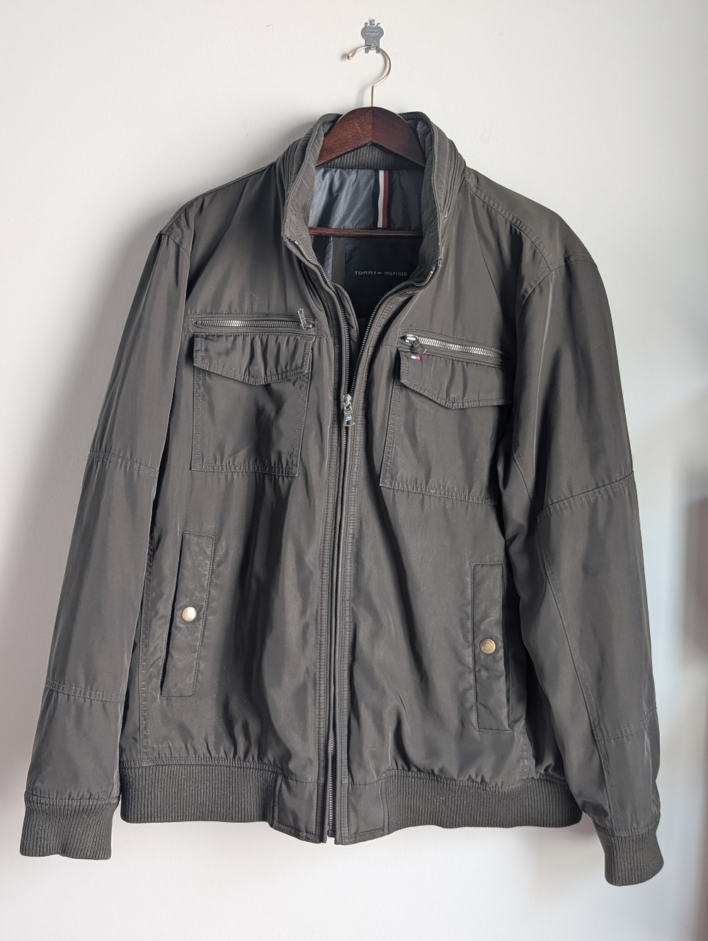 Tommy Hilfiger Men's Military Field Bomber Jacket Dark Green Size XXL Utility